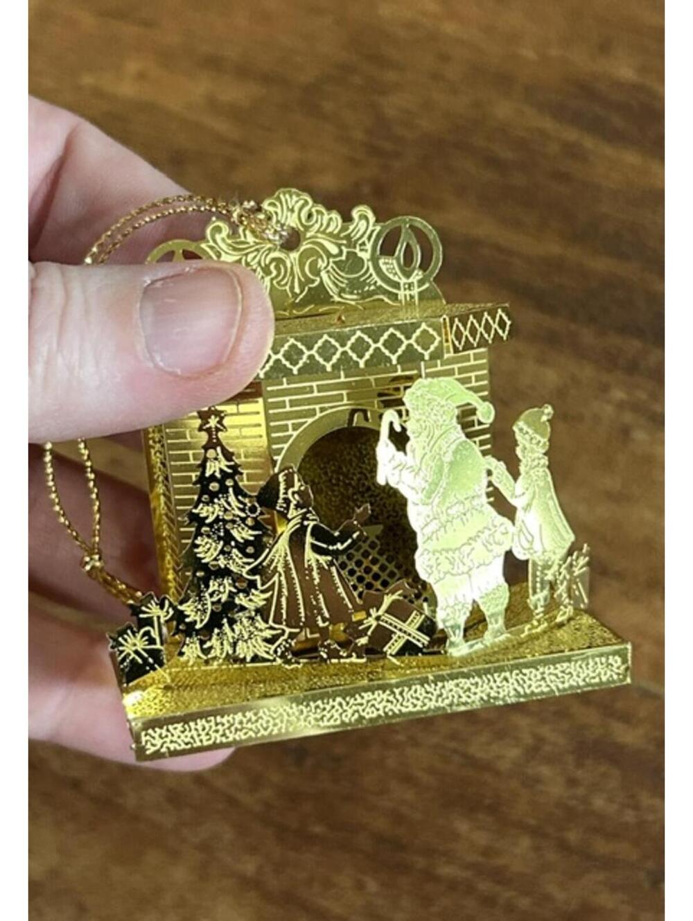 Set of 6 Vintage Gold Metal Christmas Ornaments